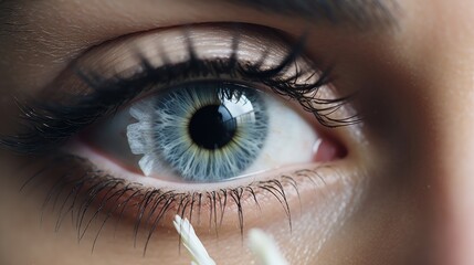  a close up of a person's eye with a toothbrush in it's right hand and a toothbrush in the other hand in front of the eye.