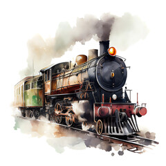Fototapeta na wymiar watercolor steam locomotive