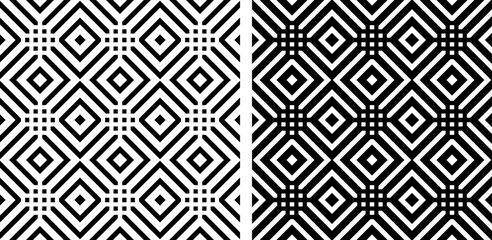 Seamless Geometric Patterns Set. Black and White Textures.
