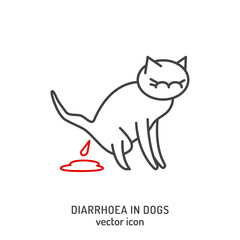 Diarrhea in cats. Linear icon, pictogram, symbol. Common disease.