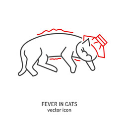 Cat fever and lethargy icon. Hyperthermia in cats.