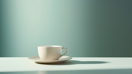  a white cup sitting on top of a saucer on top of a white saucer on top of a white saucer on top of a white table next to a green wall.