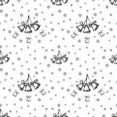Jingle bells Christmas seamless pattern. Hand drawn illustration 