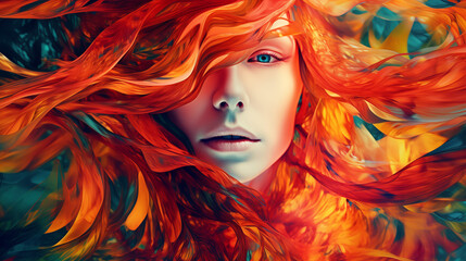 A woman with red hair, abstraction of hair
