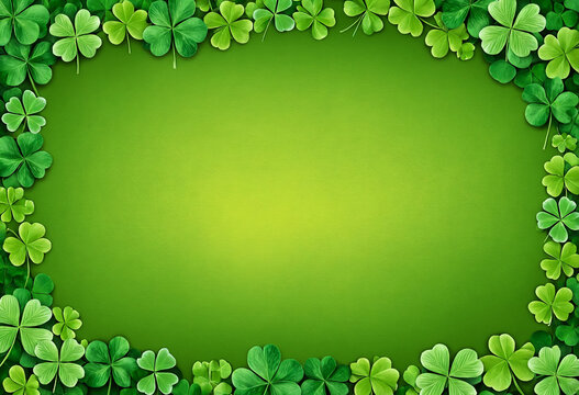an illustration with Shamrock leaves on a green background - for st patricks day cards and more