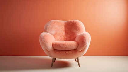 A peach fuzz plush chair against an peach fuzz background.