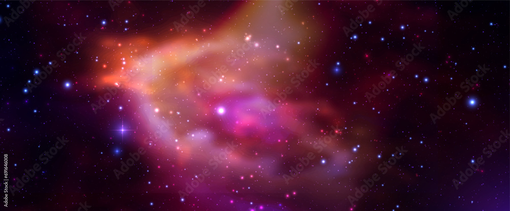 Poster space vector background with realistic nebula and shining stars. magic colorful galaxy with stardust
