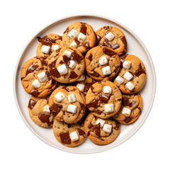 top view of smores cookie in a plate isolated on a white transparent background 