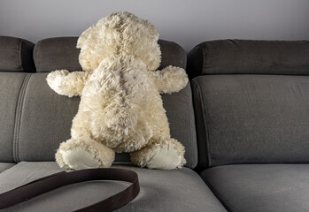 Sad bear mascot domestic violence against children child abuse