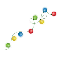 Christmas light bulbs, glowing garlands. New Year festive decorations. Vector illustration