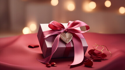 a stylish gift box tied with a satin ribbon, containing a delicate piece of jewelry, reflecting the sentiment of a thoughtful and romantic Valentine's Day gesture