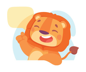 Funny Lion Character Speak and Talk with Speech Bubble Vector Illustration