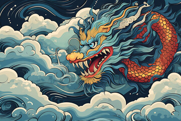 Chinese new year dragon in balinese art - obrazy, fototapety, plakaty