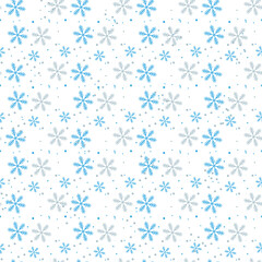 Seamless blue Christmas pattern with dark blue snowflakes on white background. Winter decoration. Happy new year vector illustration. eps 10 - 691651256