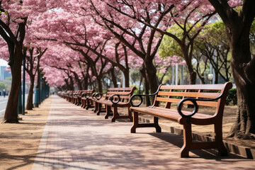 cherry blossoms in full bloom in a park in Fukuoka, Japan