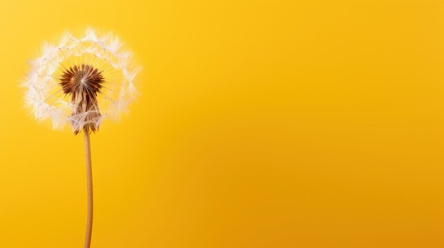  a dandelion on a yellow background with copy - up space for a text or a picture to put in the center of the dandelion of the dandelion.