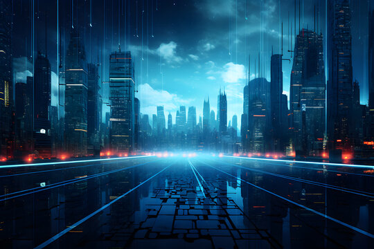  Information Superhighway, Futuristic Urban City, Technology Oriented Background