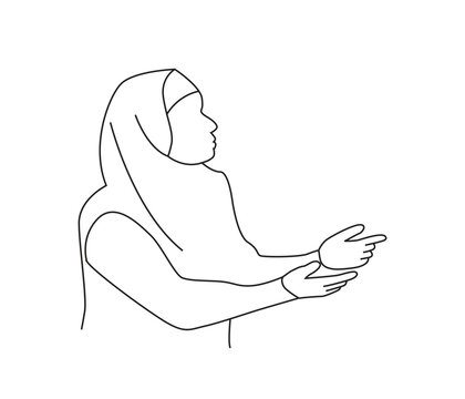 recommend clip art: Vector drawing  of Muslim woman praying line art  sketch