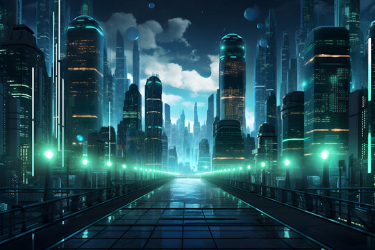  Information Superhighway, Futuristic Urban City, Technology Oriented Background