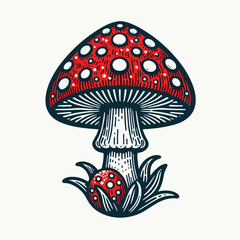 vector illustration of amanita mushroom - obrazy, fototapety, plakaty