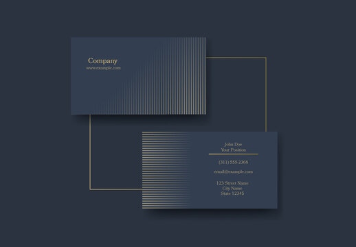 Navy Blue Gold Striped Minimalist Business Card Template