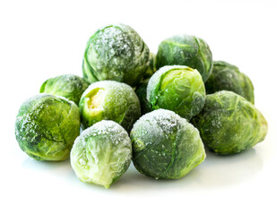 Frozen Brussels sprouts isolated on white background, cutout