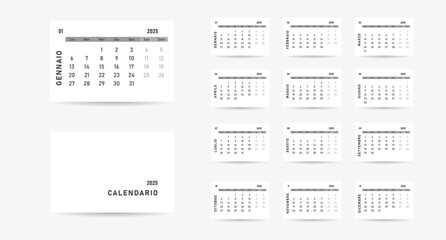 Fototapeta na wymiar Calendar 2025 in italian language. Week start on Monday. Vector graphic. 