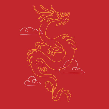 One line Chinese dragon design silhouette. New Year symbol 2024. Hand drawn minimalism style vector illustration