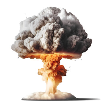 Nuclear explosion and mushroom cloud isolated on transparent background