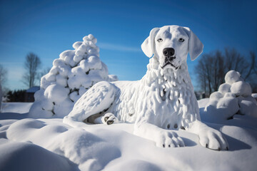 Dog made out of snow. Ai generative art	 - obrazy, fototapety, plakaty