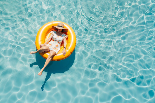 Solo Relaxation in Pool on Sunny Day. Generative AI