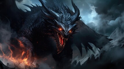 Black Dragon - A Fierce Fantasy Creature in Digital Illustration
