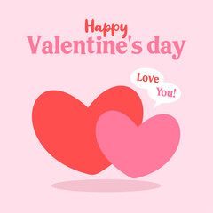 Cute happy Valentine’s day card with two joined hearts and lettering. Speech bubble with text. Vector illustration.