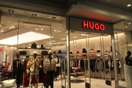 Hugo fashion store at Zlote Tarasy shopping mall. WARSAW, POLAND - DECEMBER 6, 2023