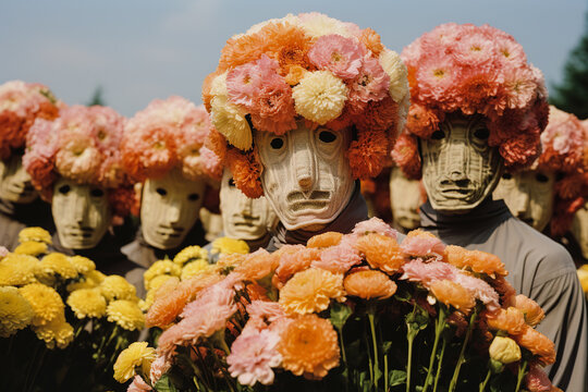 Poodle-Patterned Masks Amidst Blooms. Generative AI