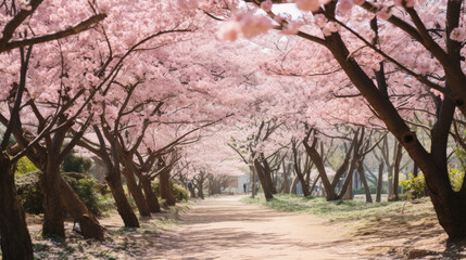 cherry blossoms in full bloom in a park , Japan