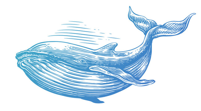 Hand drawn humpback whale. Vector illustration. Underwater animal sketch engraving style