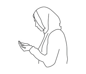 Vector drawing  of Muslim woman praying line art  sketch