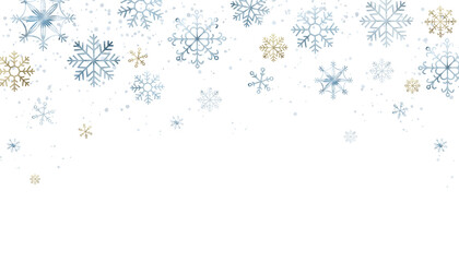 Watercolor border with blue and gold snowflakes. - 691659851