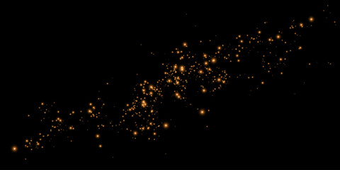 Dust sparks and golden stars shine with special light. Vector sparks on black background. Christmas light effect. Sparkling magic dust particles. - obrazy, fototapety, plakaty