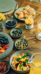 Organic healthy food at the light dining table in a restaurant atmosphere. The concept of healthy eating and home-cooked food