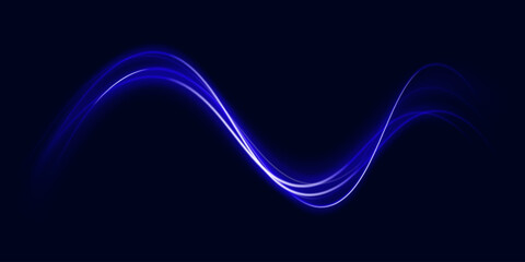 Blue light trail, wave speed, trace line twirl. Abstract light lines of movement and speed with white color glitters.