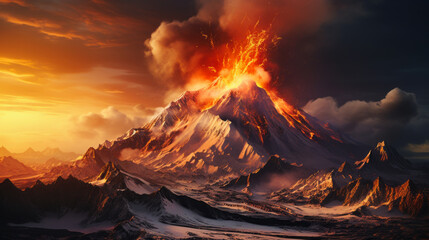 Fototapeta premium Active volcano on Kamchatka with the flowing lava.
