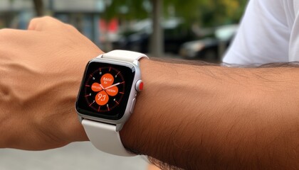 A person hand wearing a smart watch on his wrist - Powered by Adobe