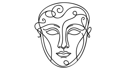 Carnival mask lineart vector illustration. Continuous one line design