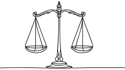 Continuous single drawn one line of scales of justice drawn from the hand a picture of the silhouette. Line art