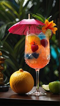 tropical drink with tropical fruits, tropical coctail, 