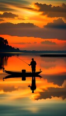 fishing at sunset