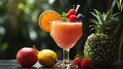 tropical drink with tropical fruits, tropical coctail, 
