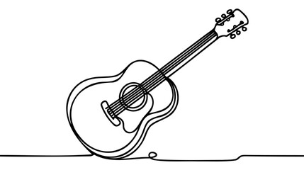 One single line drawing of wooden classic acoustic guitar. - obrazy, fototapety, plakaty